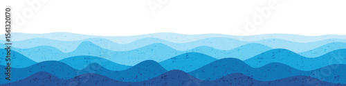 Vector drawing sea waves, seamless border, isolated on white background