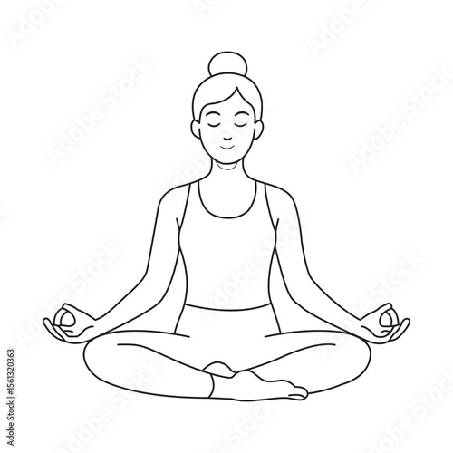 Yoga Meditation Woman in Lotus Pose – Minimalist Line Art Vector Illustration