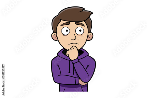 Contemplative Young Man: Captivating portrait of a thoughtful young individual, deep in contemplation and pondering an important question, with a look of concern and a gesture of deep thought.