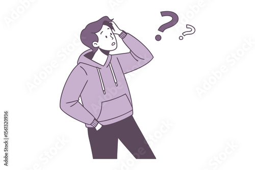 Uncertainty: A thoughtful individual grappling with confusion, captured in a minimalist, illustrative style, with question marks hovering to emphasize the state of mind.