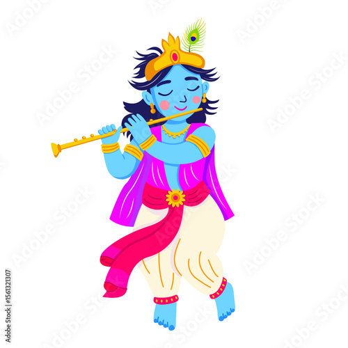 Cute Krishna Janmashtami illustration with dahi handi