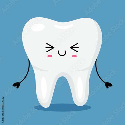 Smiling kawaii tooth character for kids dental care