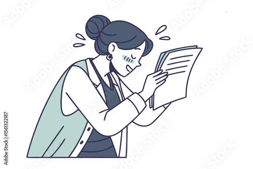 Examine with Concern: A professional woman studies documents with a look of worry and concern, highlighting stress and pressure and the challenges faced.