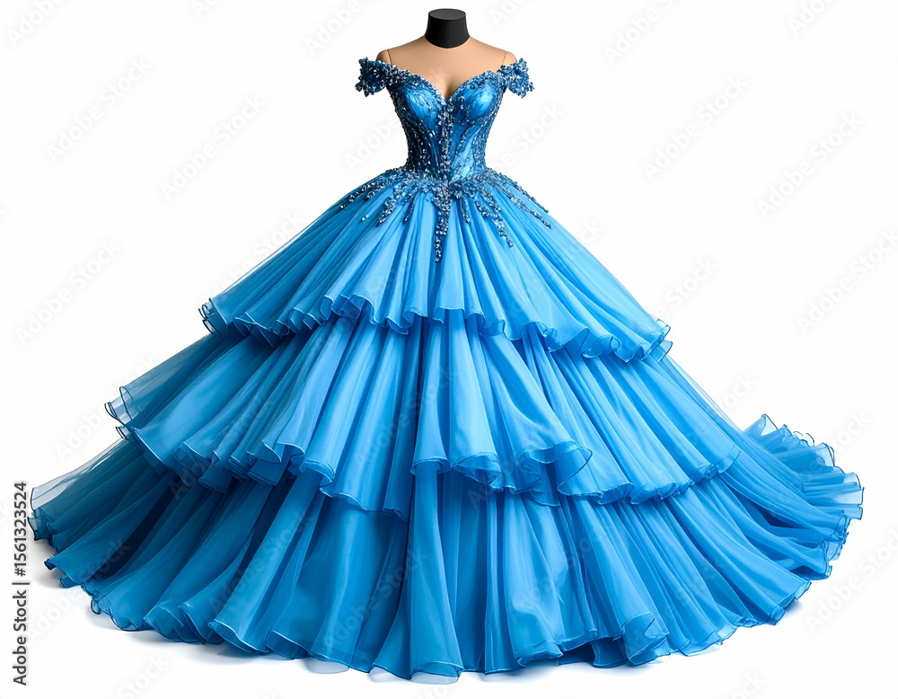 Obraz premium Electric Blue Ball Gown 2025 Royal-Inspired Design with Sculpted Ruffles
