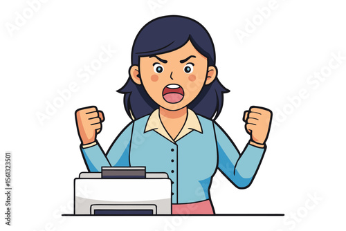 Frustrated at the Printer: An illustration of a frustrated woman staring at the printer