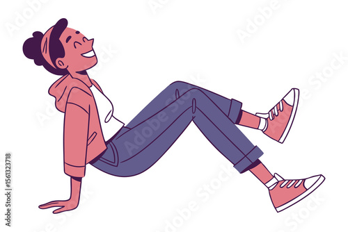 Contented Contemplation: A vibrant illustration capturing a person in a moment of relaxed happiness and thought, lying with casual ease and beaming with joy.