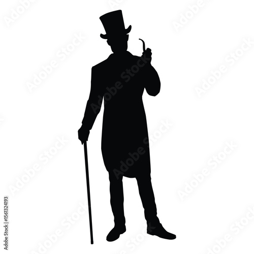 Silhouette of a Victorian Man with Top Hat and Walking Cane