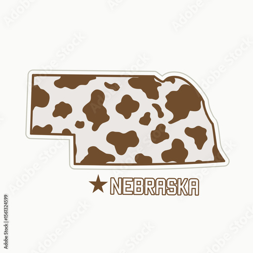 Nebraska Map with cow pattern perfect for sticker, apparel, etc