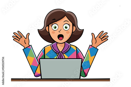 Surprised Businesswoman at Computer: A businesswoman with wide eyes is captivated by the computer in front of her. Her expression speaks volumes, illustrating the intensity of the situation at hand.