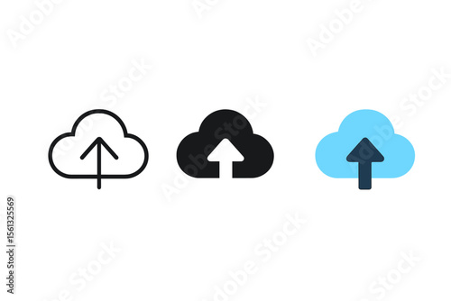 Cloud upload icons vector illustration set for digital design projects in simple style