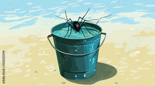 Stagnant Water in Bucket with Dengue Mosquito Focus