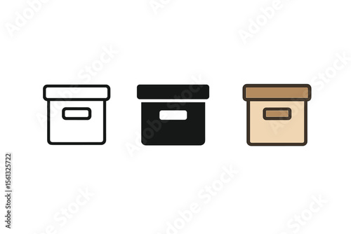 Minimalist archive box icon set vector illustration in simple compose style for digital design