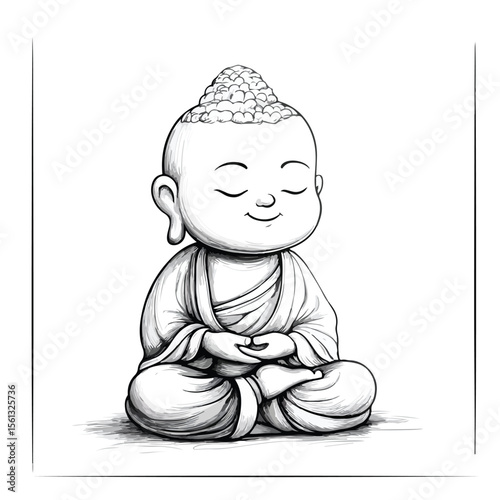 Buddha Cartoon Vector and Illustration in Black and White