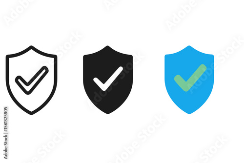 Secure protection vector illustration with check shield icons in minimalist style for design purposes