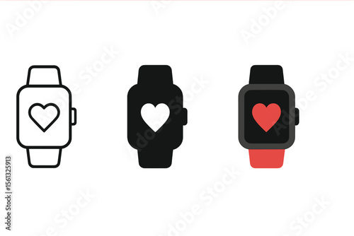 Minimalist smartwatch icon trio vector illustration for tech ui design
