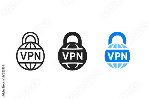 Secure vpn lock icon set vector illustration for tech design and digital security concepts