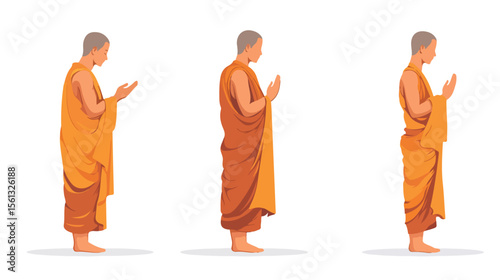 Buddhist Monk Side View Praying Vector Illustration
