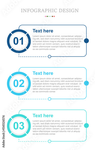 3 points template comparison concept for infographic with horizontal box with full cut  circle side badge with number style with three point list.