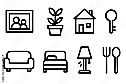 Simple home and lifestyle icons vector illustration for design and decor projects