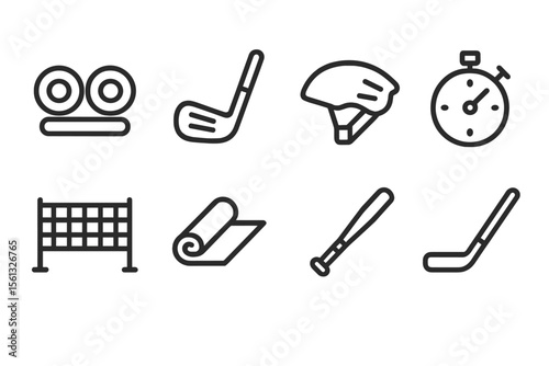 Sports equipment icons vector illustration — simple and minimalist design for sports enthusiasts and graphic projects