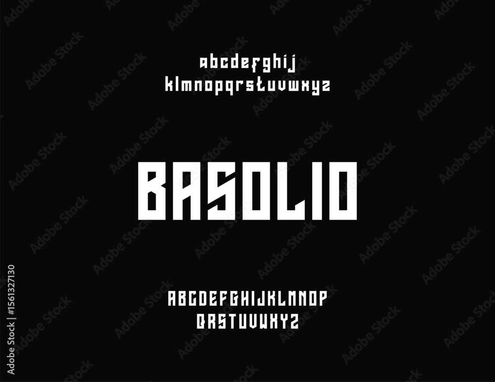 Modern geometric sans-serif font, Basolio, displayed with uppercase and lowercase alphabets. Modern geometric sans-serif font, Basolio, displayed with uppercase and lowercase alphabets.