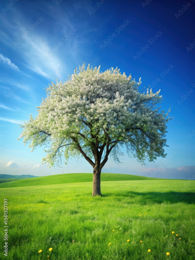 Fototapeta premium Apple Tree in Serene Landscape