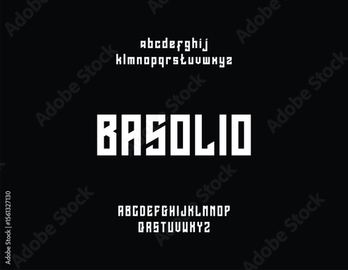 Modern geometric sans-serif font, Basolio, displayed with uppercase and lowercase alphabets.