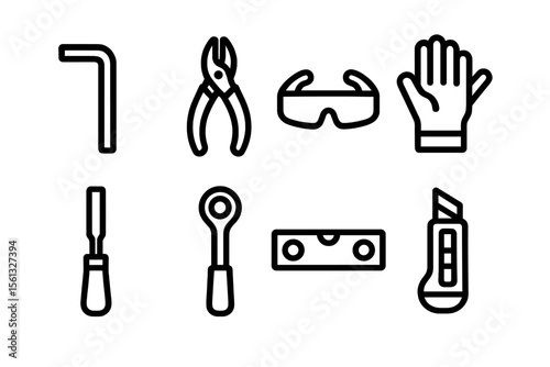 Vector illustration of simple tool icons in a grid composition for design