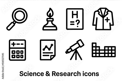 Simple science and research icons vector illustration - useful for infographics and educational designs