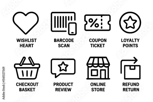 E-commerce icon set vector illustration for online shopping apps and websites in simple style