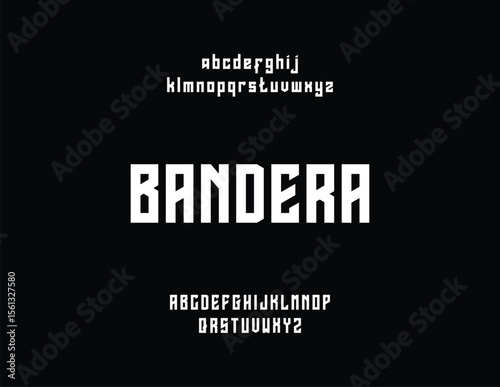 A black background displays the word "BANDERA" in a bold, white font, with accompanying alphabets.