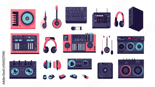 Professional DJ Music Set Icons Vector Illustration