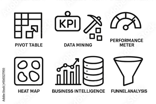 Simple data analytics vector illustration with modern icons - design for informative posters and presentations