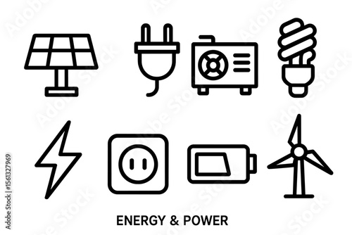 Minimalist energy and power icons vector illustration for sustainable design and posters