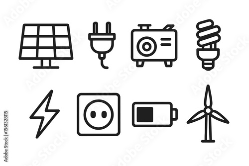 Grid of simple energy icons vector illustration for sustainable design