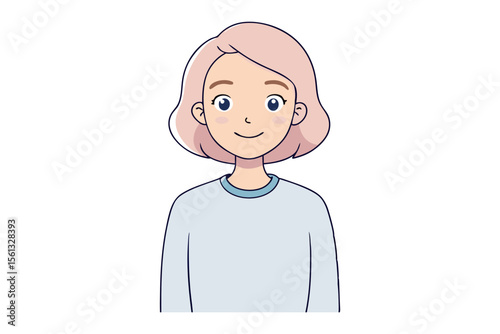 Simple Portrait of a Young Lady: A charming and approachable young lady with a gentle smile, light-colored hair and an expression of amiable confidence in this illustration.