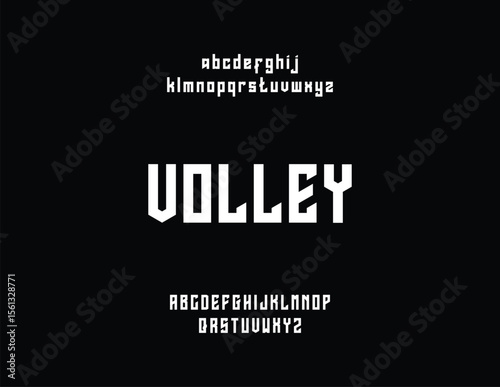 Graphic display of the word "VOLLEY" in a bold, stylized font, with upper and lowercase alphabets above and below.