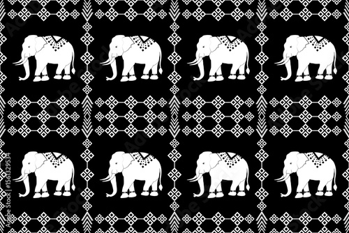 Thai elephant border, ethnic pattern, ornament, Thai traditional style, illustration design for background,carpet,wrapping, textile, silk, fabric,trousers.	