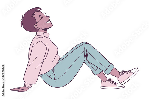 Daydream Delight: An image of a person sitting on ground, looking up toward the light and feeling happiness.