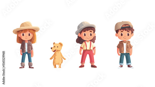 Bundle of Four Family Members and Set Icons Vector Illustration