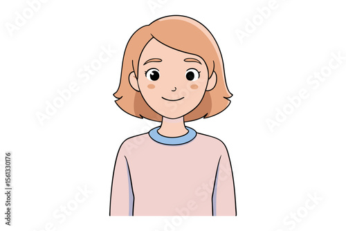 Smiling Young Woman Portrait: A charming portrait of a young woman with a gentle smile, radiating warmth and positivity, rendered in a simple and clean artistic style.