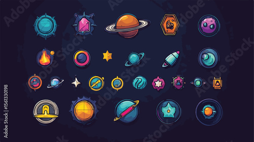 Bundle of 40 Space Badges Line Style Icons
