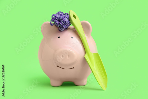 Piggy bank with flowers and...