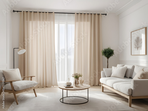 beige curtains in modern living room