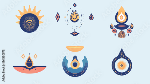 Esoteric Art Set Icons in Blue Bundle
