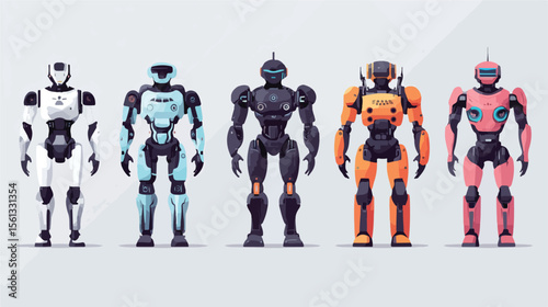 Bundle of Robots Cyborg Set Icons Flat Vector