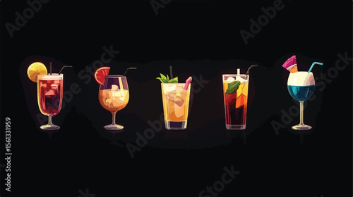 Bundle of Ten Drinks Set Icons Flat Vector Illustration