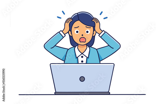Stressed Woman at Laptop: A cartoon woman looks stressed, clutching her head in frustration, likely overwhelmed by her laptop and demanding project requirements.