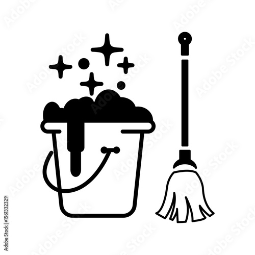 Bucket icon with foam, easy to clean, thin line symbol on white background - editable vector illustration.