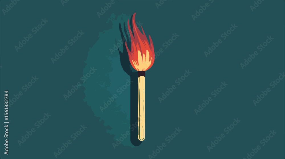 Burning Match Line Style Flat Vector Illustration